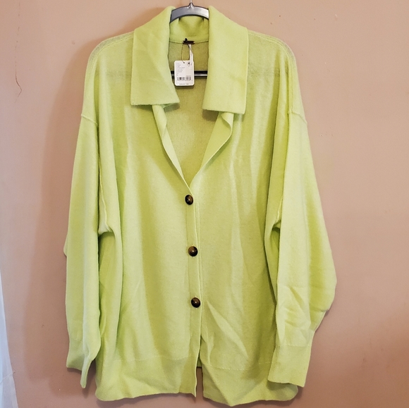 Free People Swim Too Deep Cashmere Cardigan - lime - Picture 2 of 15
